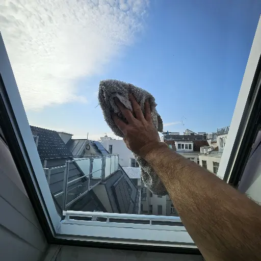 Orloffs pre-clean on VELUX skylight glass Orloffs pre-clean on VELUX skylight glass